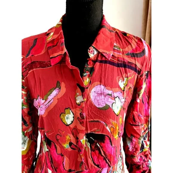 SOFT SURROUNDINGS Red Watercolor Art To Wear Provencia Dress Hankerchief Sz S - Picture 9 of 14